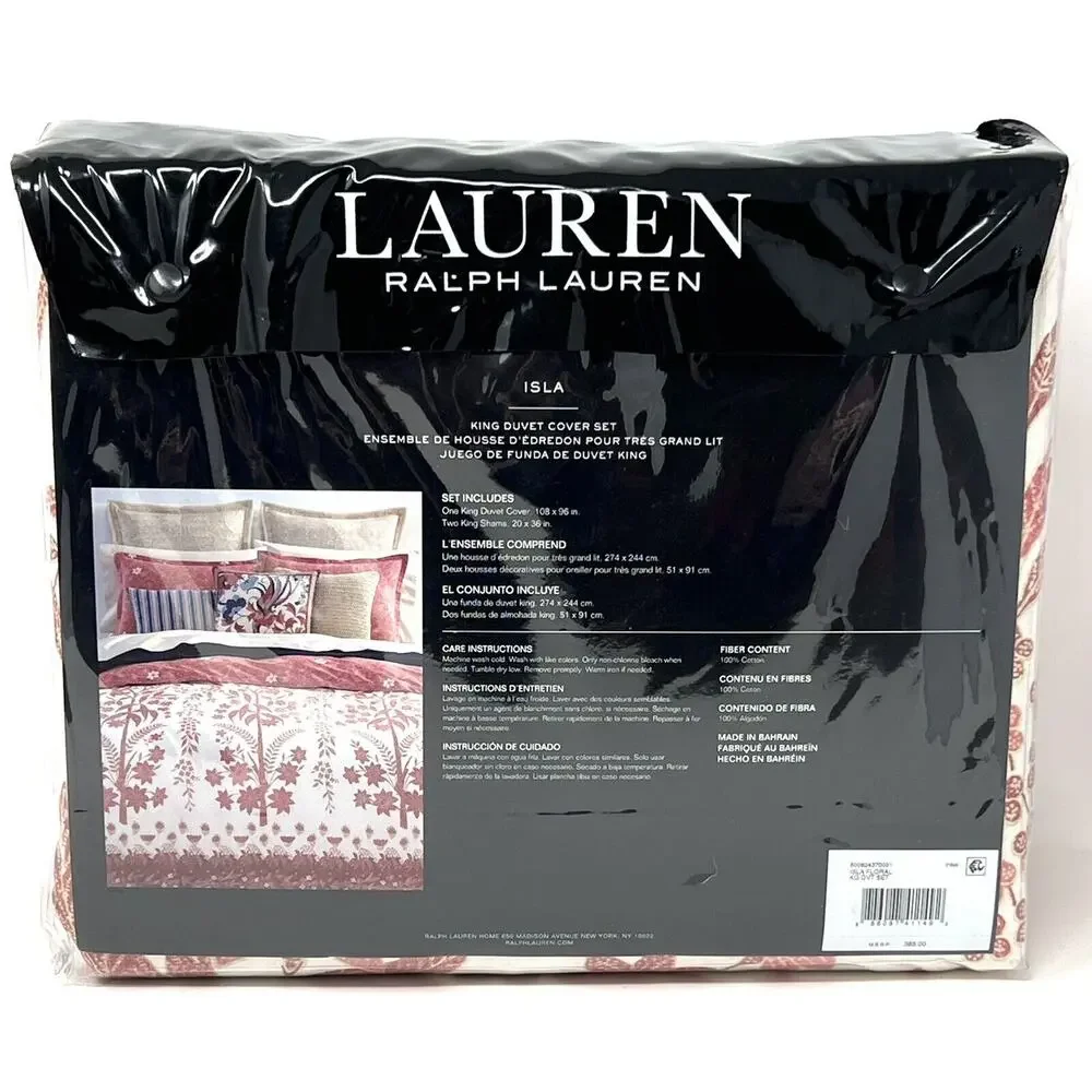 Ralph Lauren ISLA Floral KING Duvet Cover Shams Set Dusty Rose Pink REVERSIBLE
